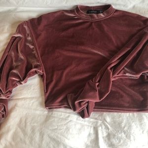 Boohoo Velvet Cropped Sweater with Ruched Sleeves